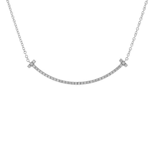 T Smile Pendant Necklace 18K White Gold with Diamonds Small