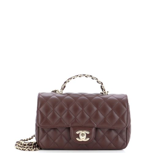 Crystal Chain Flap Top Handle Bag Quilted Lambskin Small