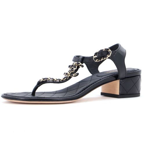 Women's CC Chain T-Strap Sandals Quilted Leather