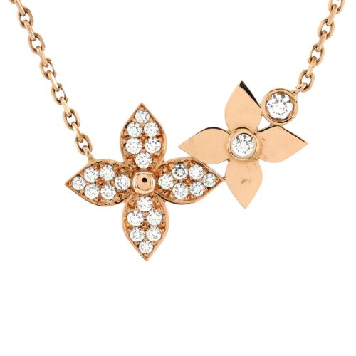 Star Blossom Double Pendant Necklace 18K Rose Gold and Diamonds