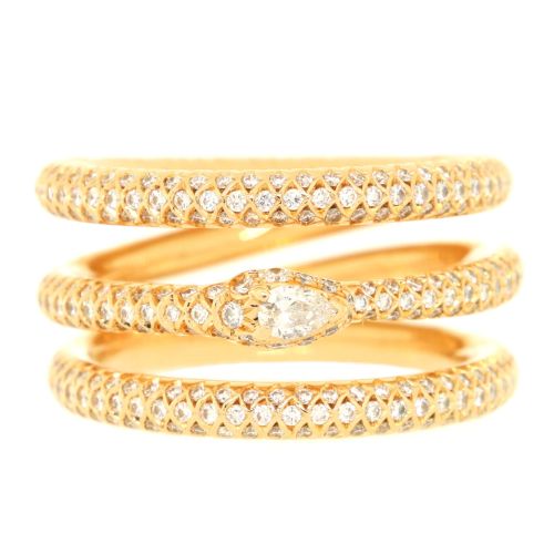 Ouroboros Kingsnake Three Band Ring 18K Yellow Gold with Diamonds