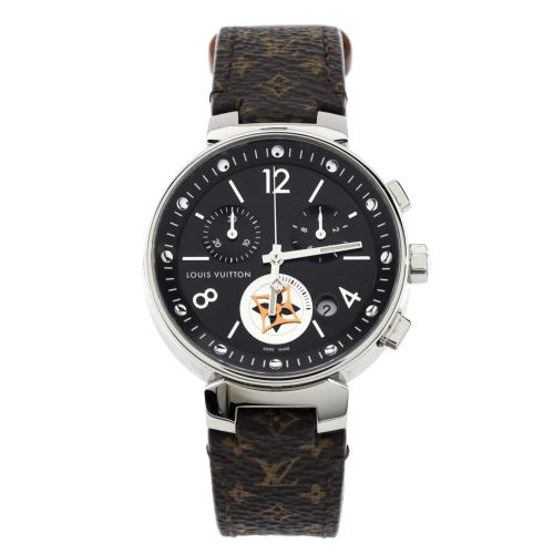 Tambour Moon Star Chronograph Quartz Watch Stainless Steel with Monogram Canvas 35