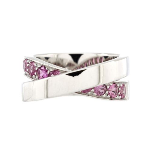 Paris Nouvelle Vague Crossover Ring 18K White Gold with Pink Sapphires