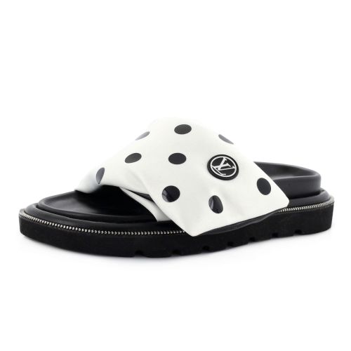 Women's Pool Pillow Comfort Mule Sandals Polka Dot Print Satin