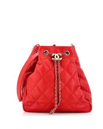 CC Drawstring Bucket Bag Quilted Lambskin Small