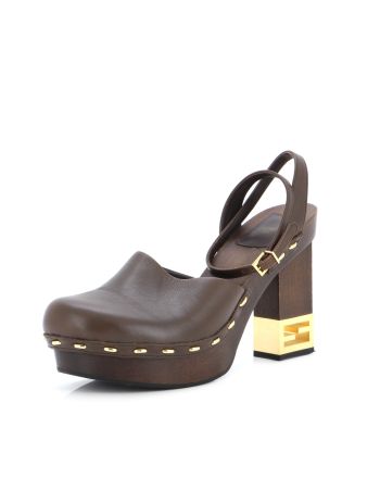 Women's FF Block Heel Clogs Leather