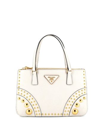 Double Zip Tote Crystal Embellished Saffiano Leather Mini