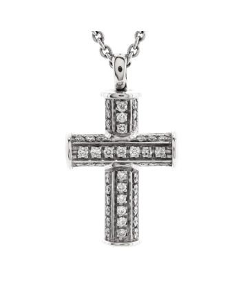 Latin Cross Pendant Necklace 18K White Gold with Diamonds