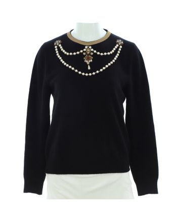 Women's Necklace Crewneck Sweater Embellished Wool