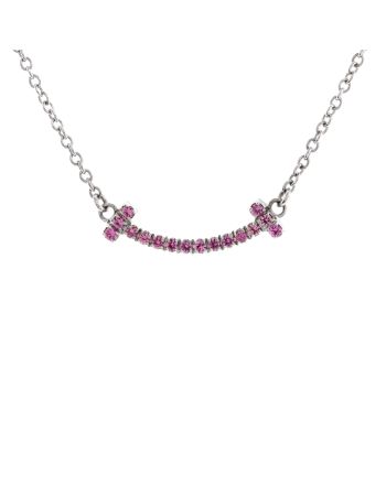 T Smile Pendant Necklace 18K White Gold with Pink Sapphires Mini