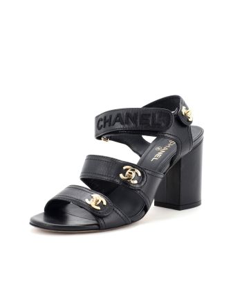 Women's Turnlock CC Logo Heeled Sandals Leather