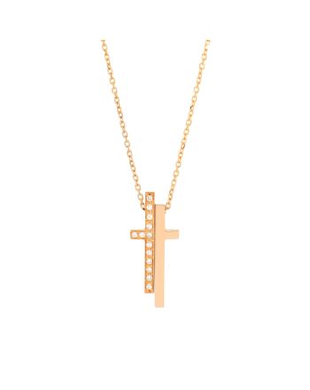 Split Cross Pendant Necklace 18K Rose Gold with Diamonds