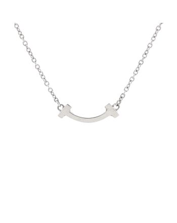 T Smile Pendant Necklace 18K White Gold Mini